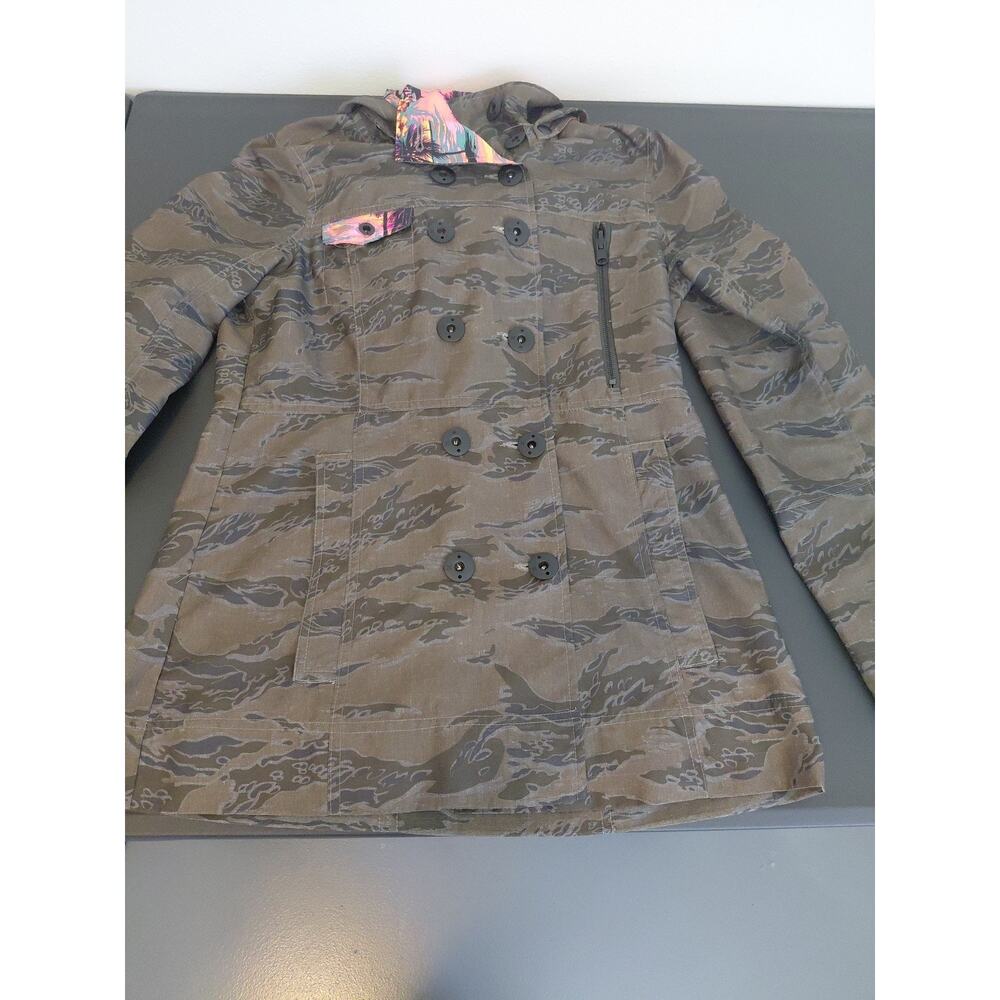 VTG Hurley Double Breasted Women LARGE Hood Camo VIVID Hawaiian Pink Y2K Skater - Picture 7 of 16